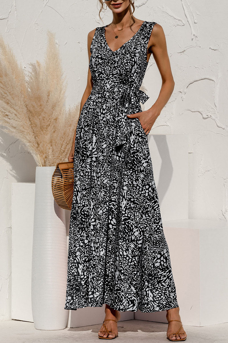 Fashion Casual Leopard Patchwork V Neck A Line Dresses(3 colors)