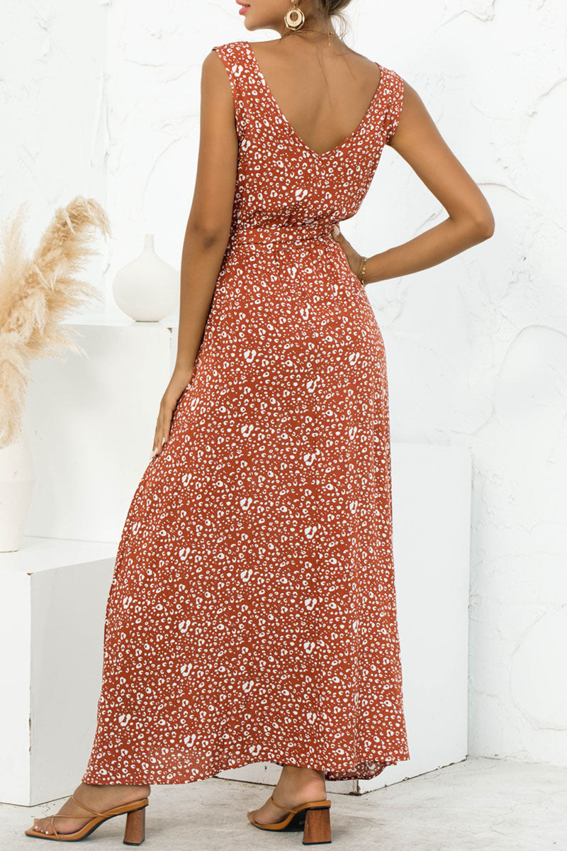 Fashion Casual Leopard Patchwork V Neck A Line Dresses(3 colors)