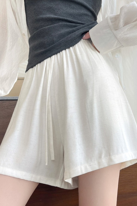 Relaxed Linen Elastic Drawstring Shorts Pants