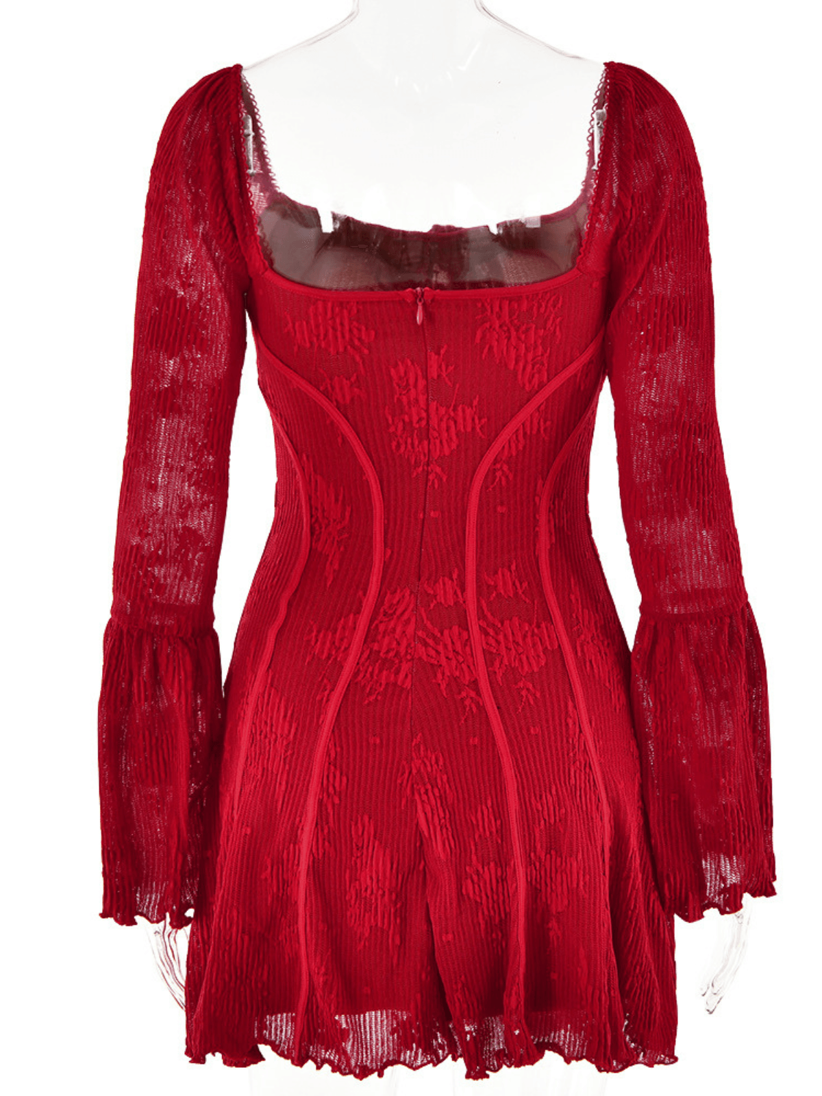 Square Neck Floral Mini Dress In Red