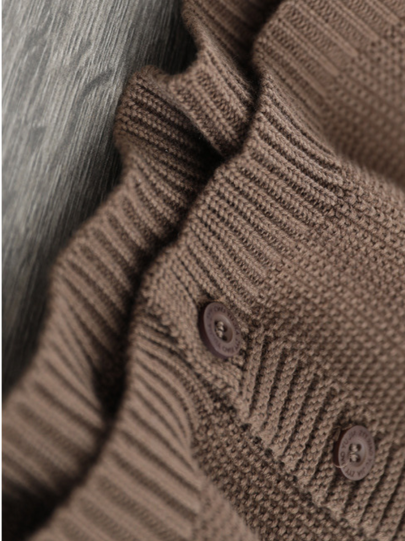 Round Neck Long Sleeve Button Front Patch Pocket Knit Cardigan