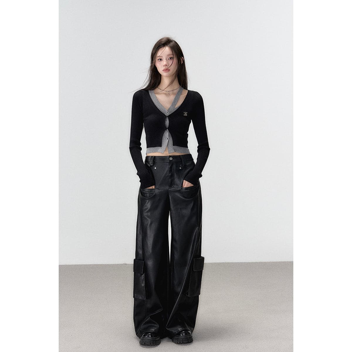 Elegant Black Knit Long Cardigan With Hollow Out Design