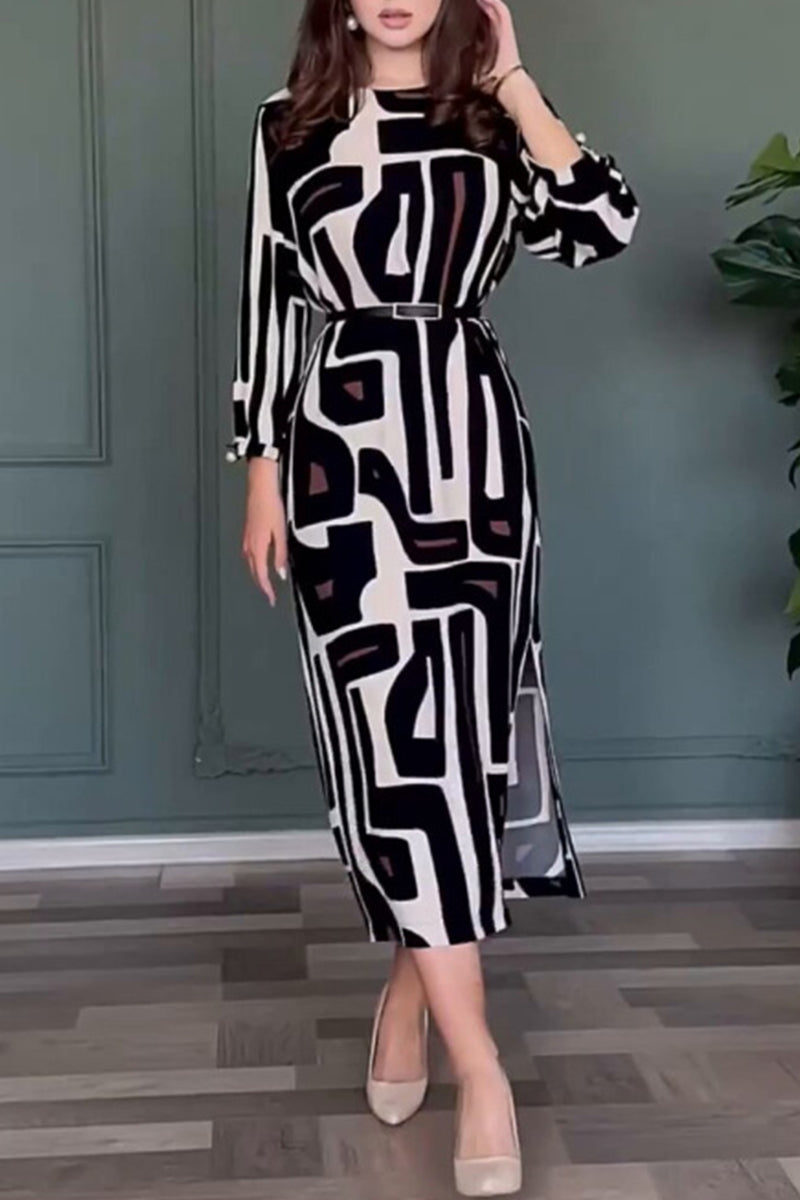 Alida Vintage Geometric Print Urban Dress with Premium Casual Styling
