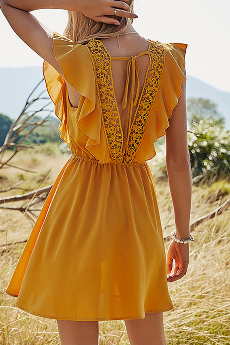 Veda Effortless Cute a Line Dresses with Solid Color Lace and Square Collar Elevated Occasion Wear