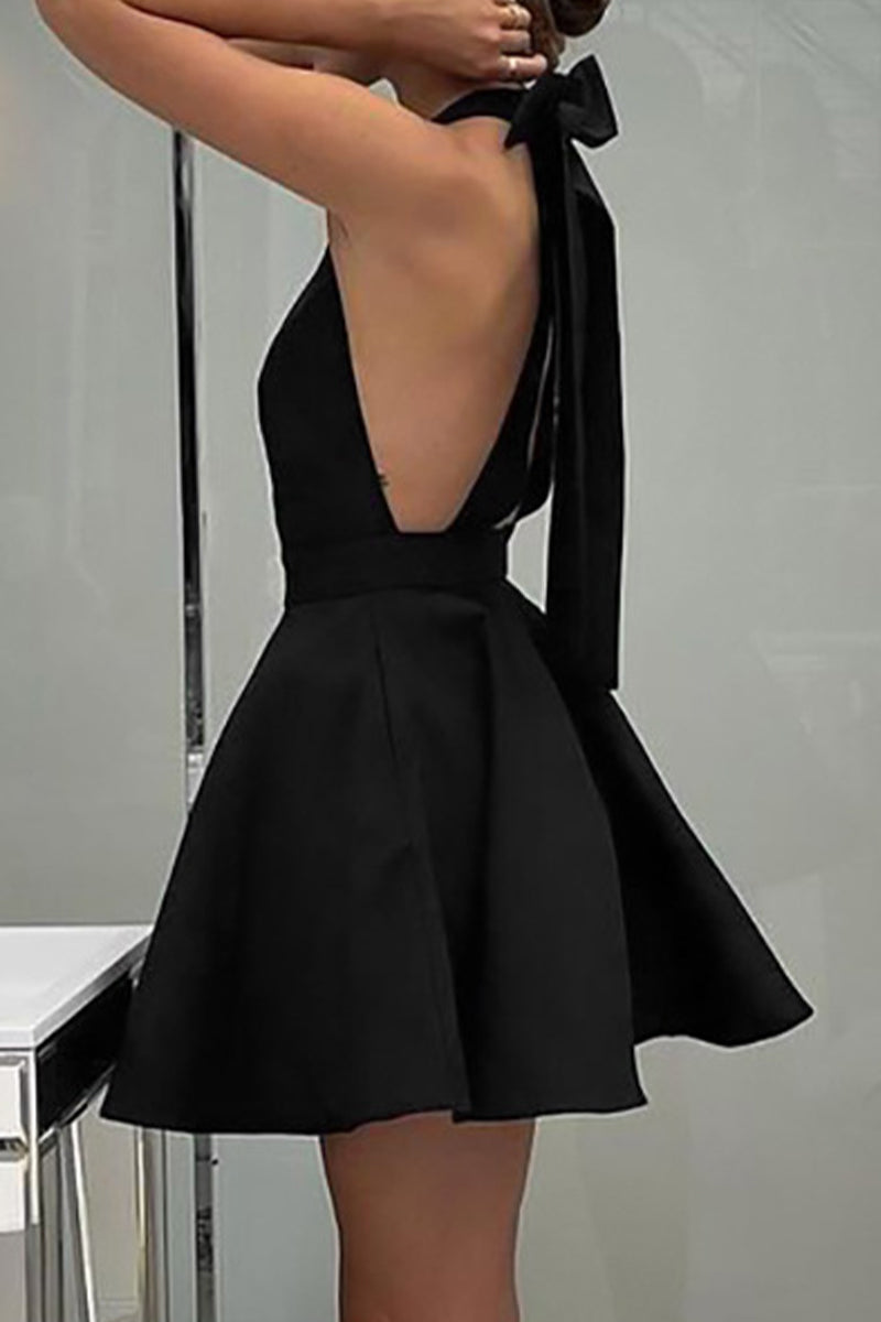 Fabiola Elevated , Plain, Backless Evening Dresses with Bow and Halterneck Boutique Dress Collection