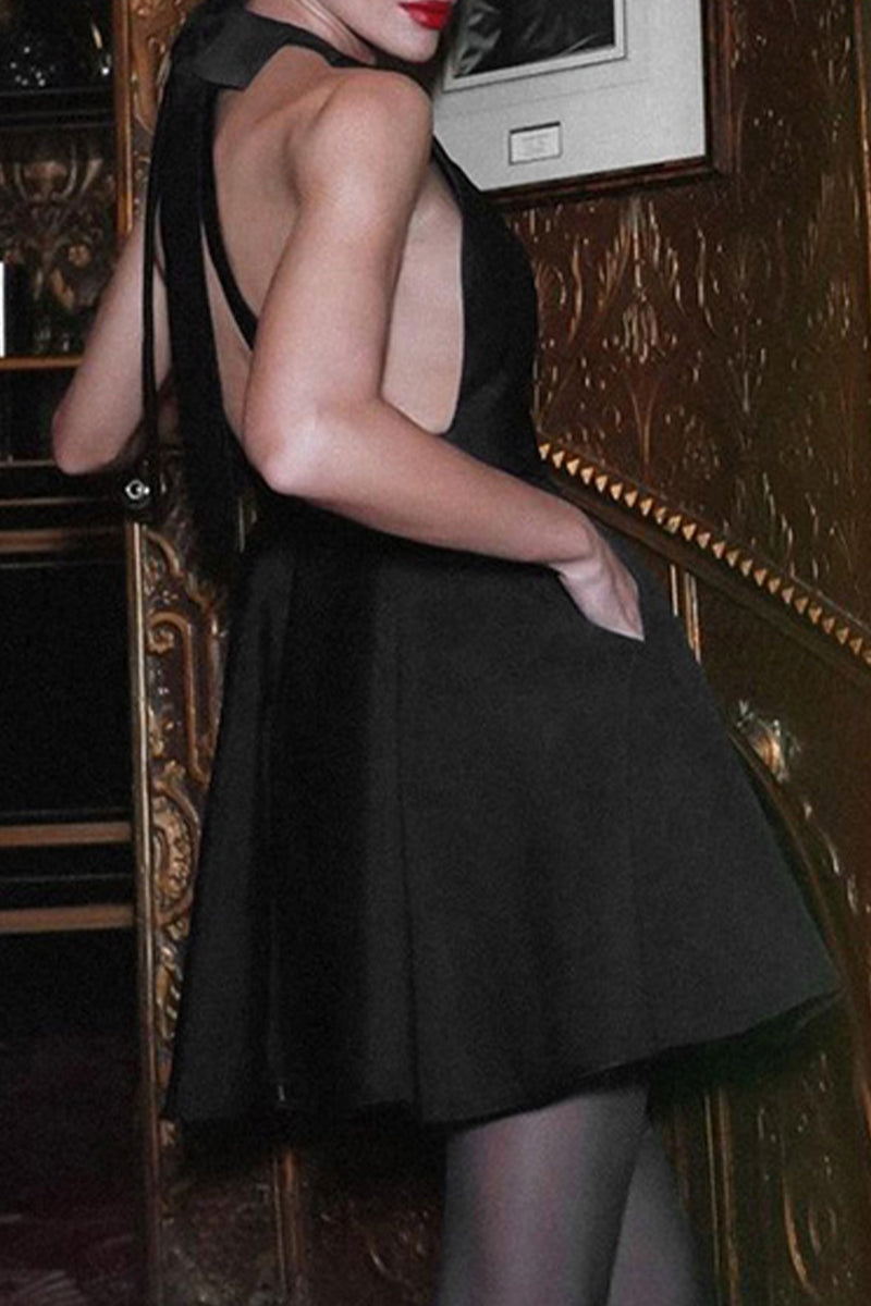 Fabiola Elevated , Plain, Backless Evening Dresses with Bow and Halterneck Boutique Dress Collection