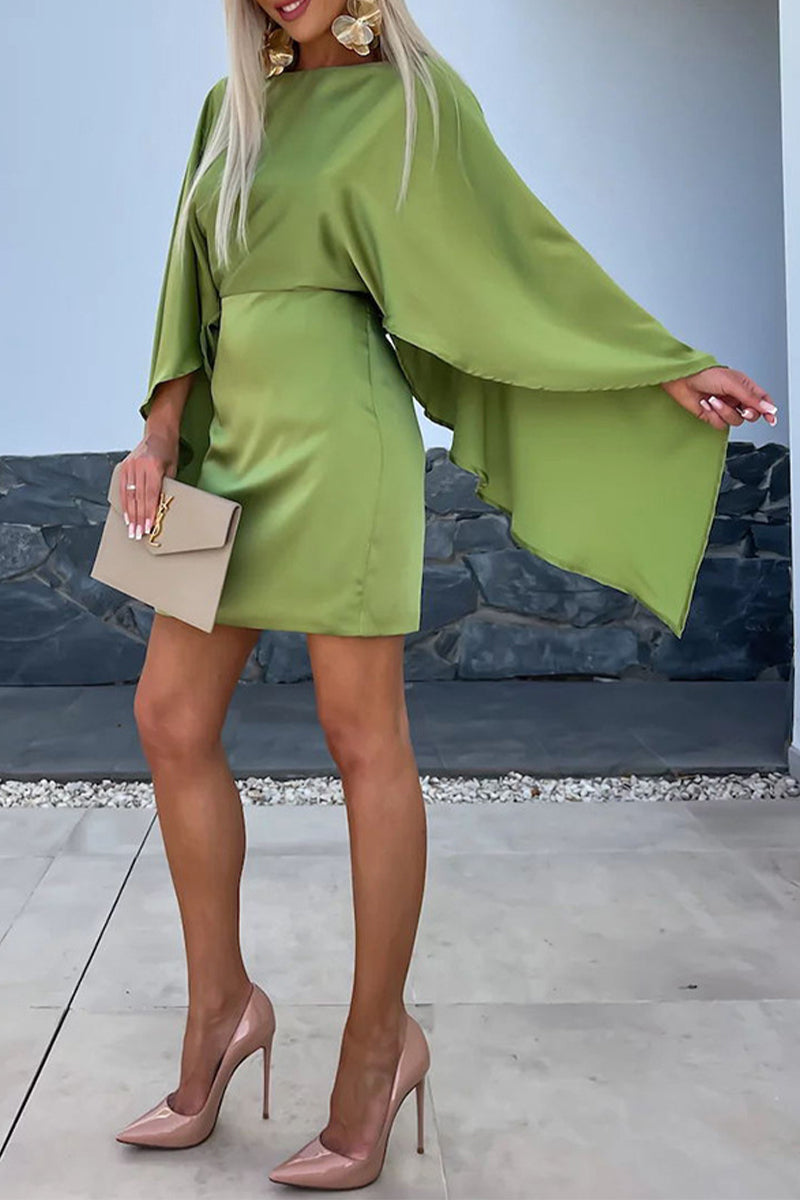 Milagros Chic Solid Patchwork Dresses with Wrap Skirt and O Neck Silhouette Collection