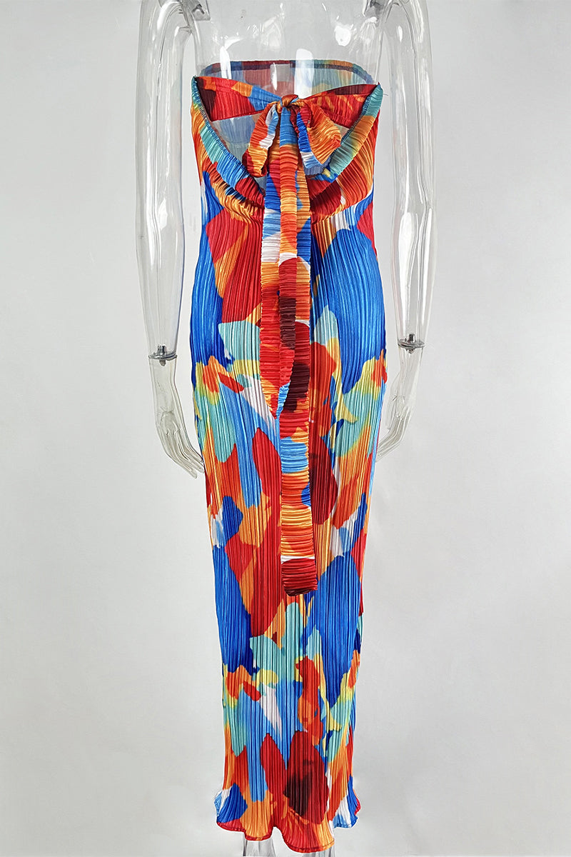 Maricarmen Minimalist Printed Patchwork Pleated Strapless Pencil Skirt Dresses Chic Silhouette Collection