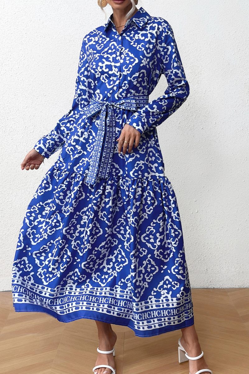 Esperanza Statement Casual Printed Patchwork Shirt Collar Long Sleeve Dresses Boutique Collection