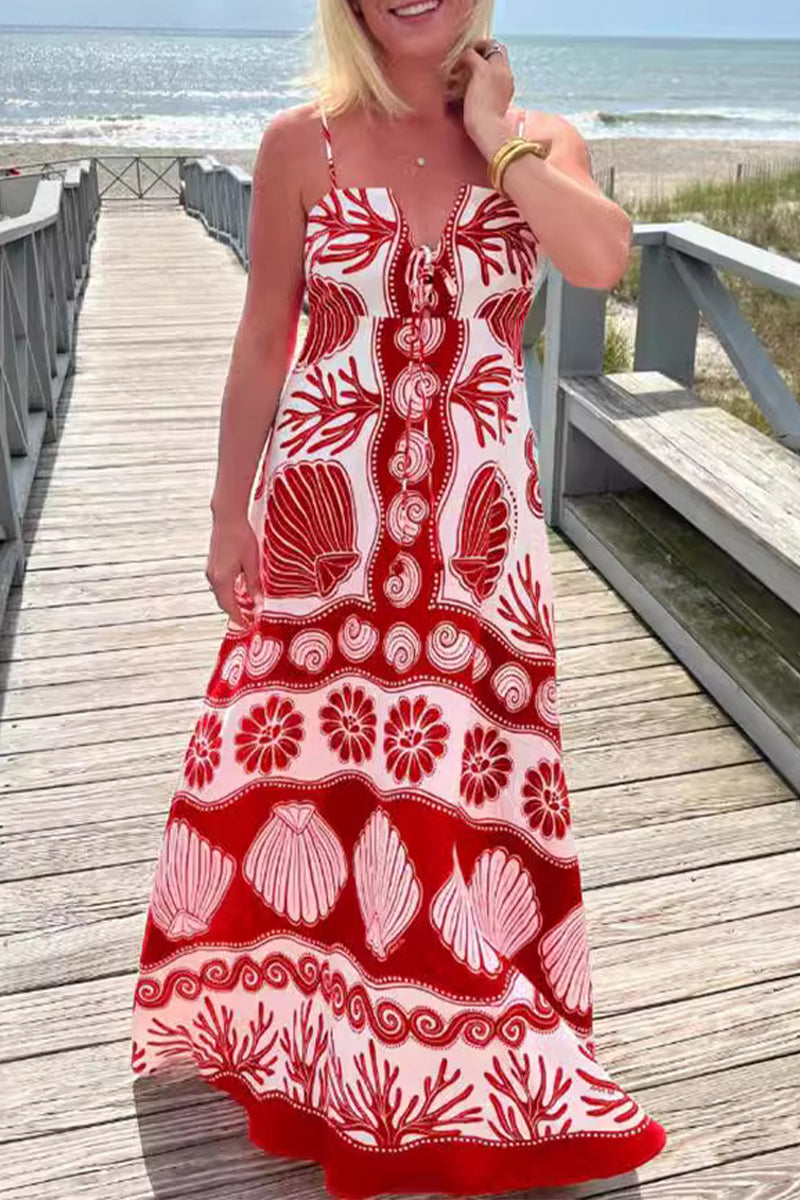 Berta Timeless Holiday Dresses with Geometric Print, Lace Up and V Neck Evening Wear Edit