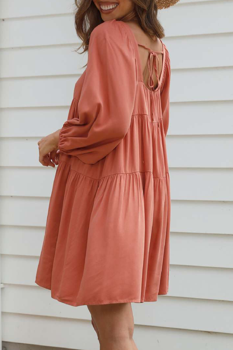 Jennifer Boutique Casual Solid Color Backless Square a Line Lace Up Dresses Evening Wear Edit