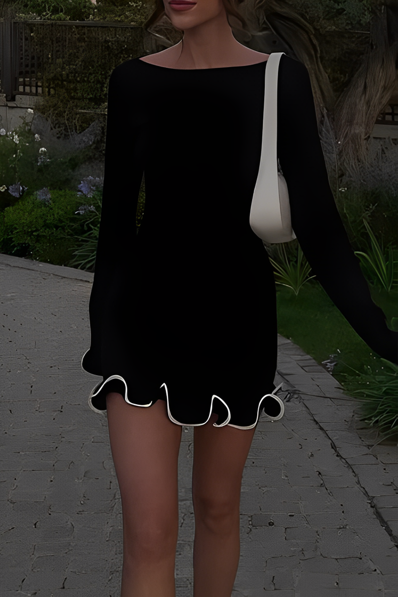 Sabrina Aesthetic Casual Daily Long Sleeve Thread Selvedge O Neck Dresses (3 Colors) Elevated Occasion Wear