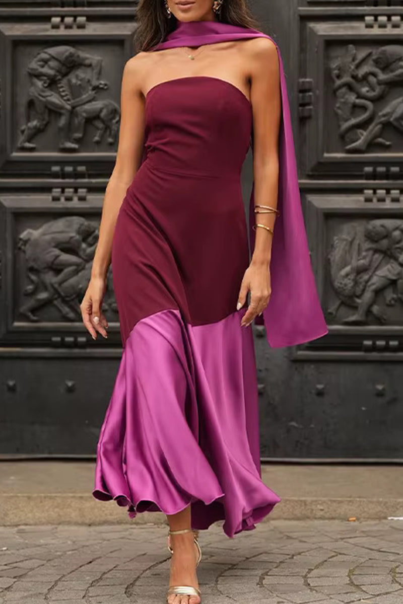 Ema Minimalist Strapless Sleeveless Patchwork Contrast Dresses Evening Wear Edit