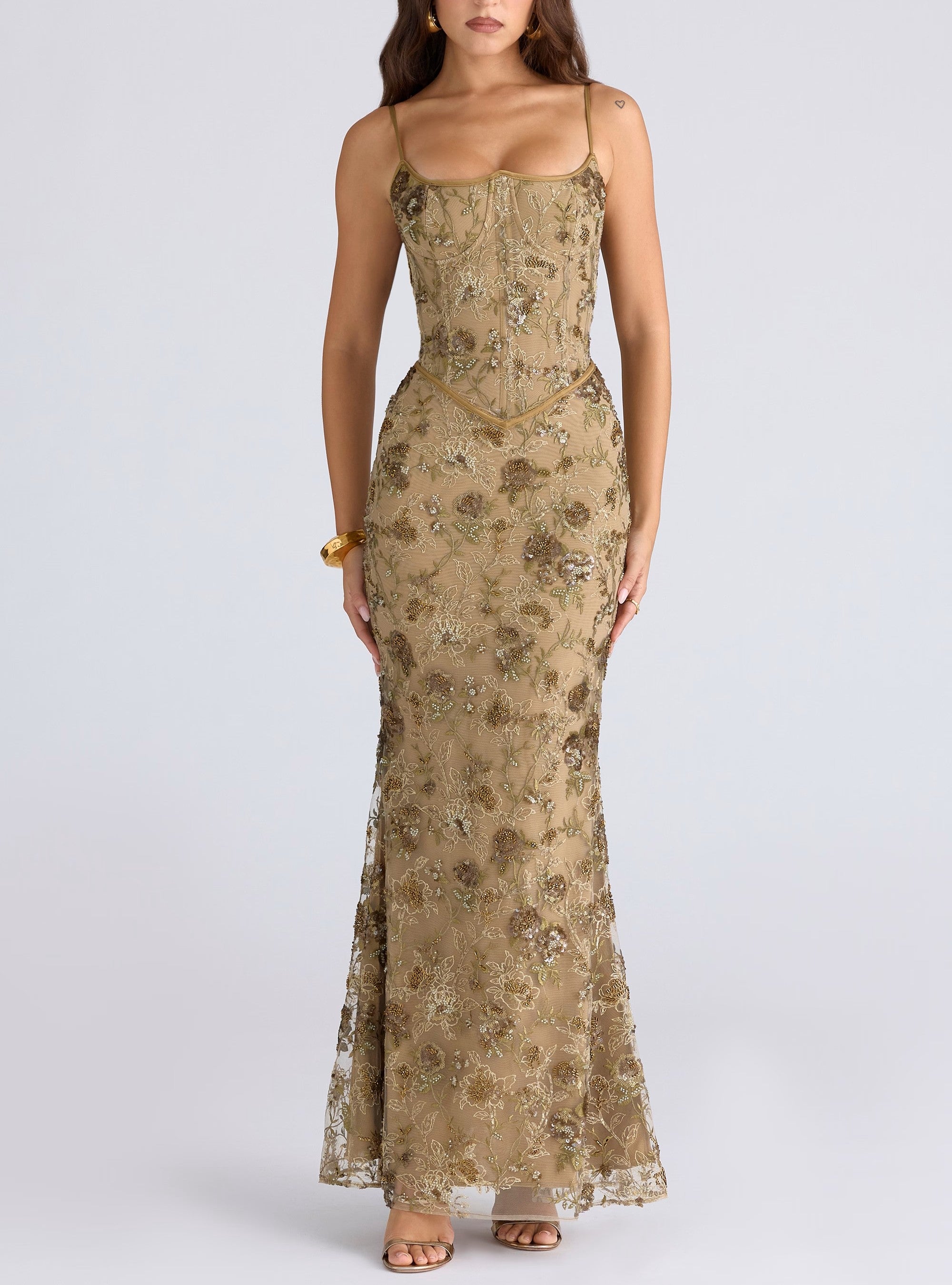Beaded Embellished Corset Maxi Dress