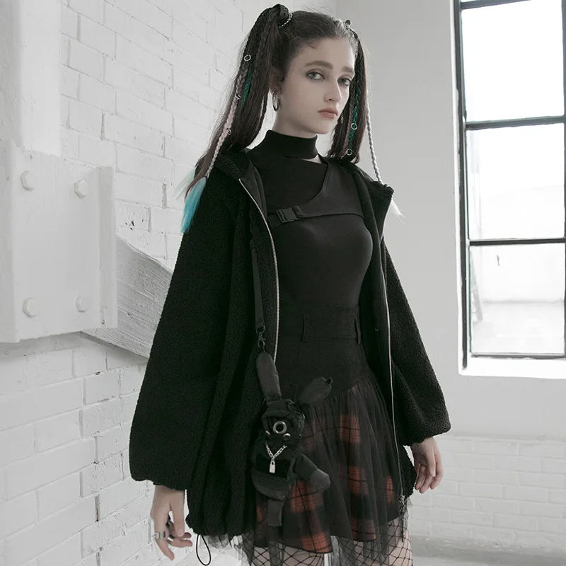 Women's Style Mesh Stitched Plaid Warm Highwaisted Fluffy Daily Thick Personality Mini Skirt