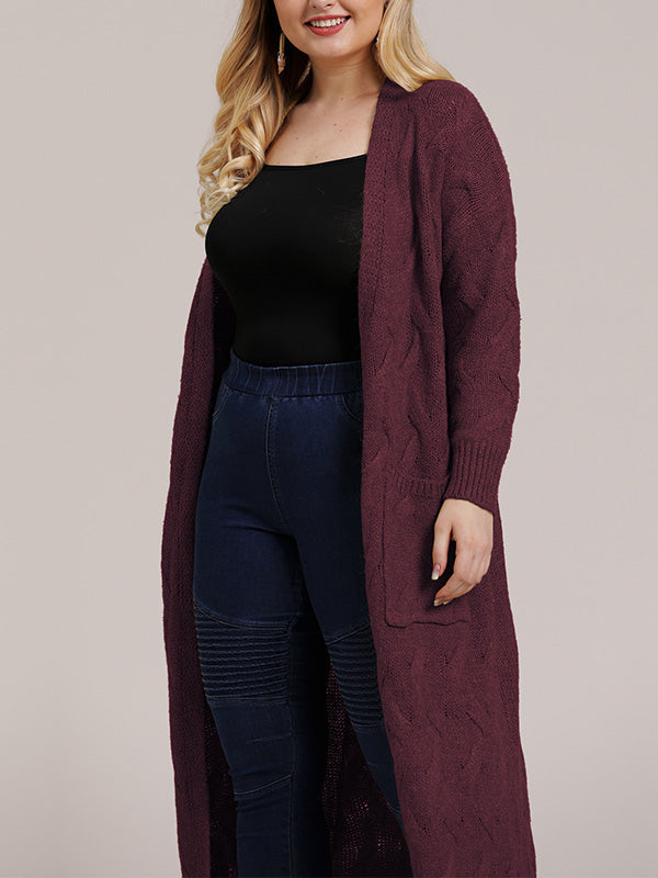Open Front Cable Knit Pocket Longline Cardigan