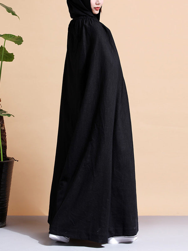 Hooded Open Front Linen Long Cape Coat