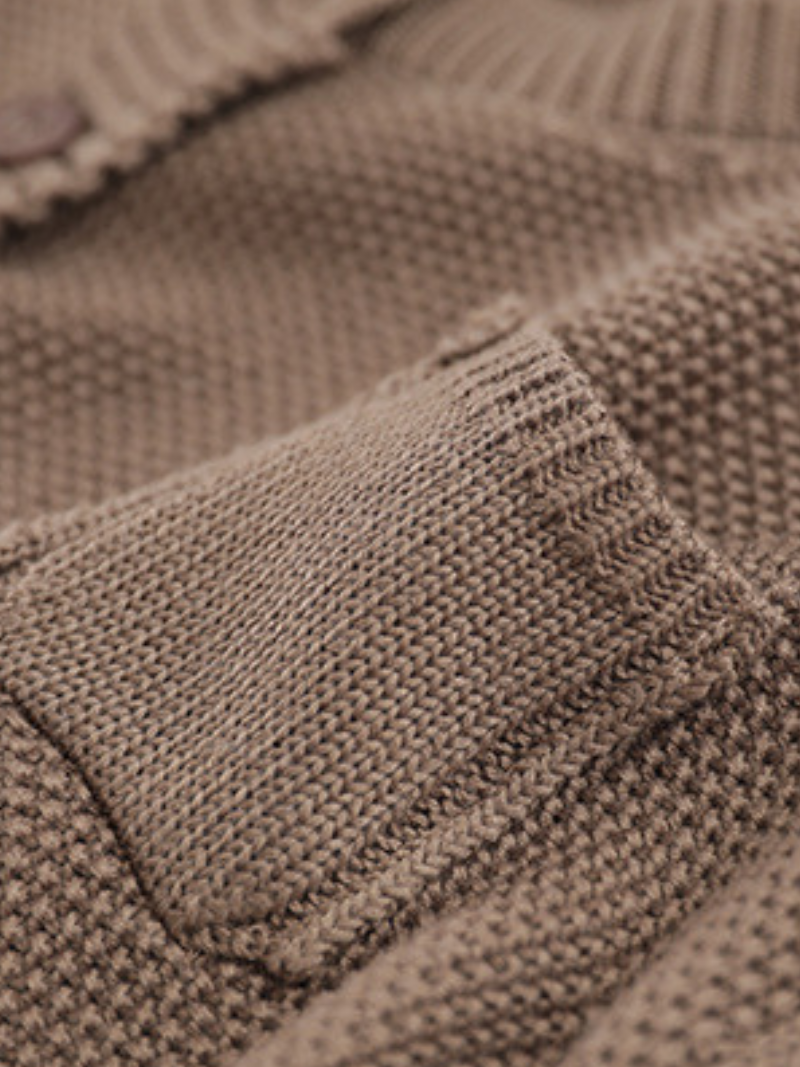 Round Neck Long Sleeve Button Front Patch Pocket Knit Cardigan