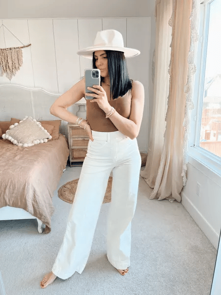 Vintage style sewn front wide leg jeans