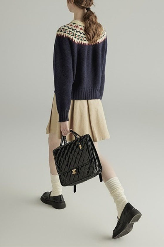 Wool Crew Neck Long Sleeve Single Breasted Cardigan