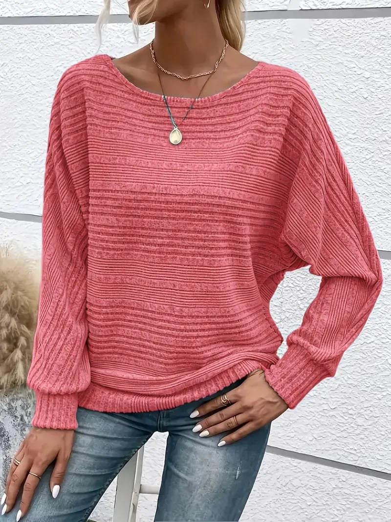 Soft Solid Batwing Sleeve Pullover Long Sleeve Top