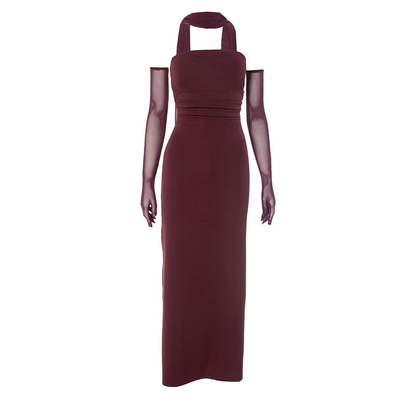 Hudson Maxi Dress With Stole And Gloves Maroon