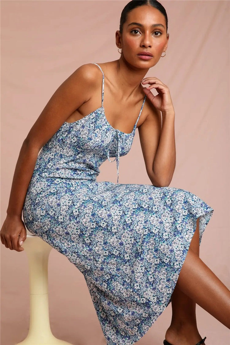 Spaghetti Strap Midi Slim Floral Dress