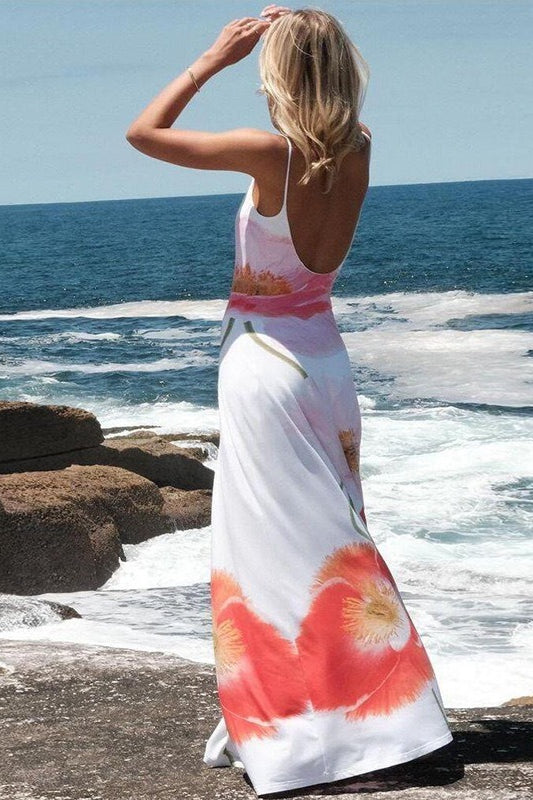 Spaghetti Strap Scoop Neck Oversized Floral Placement Print Maxi Dress 10
