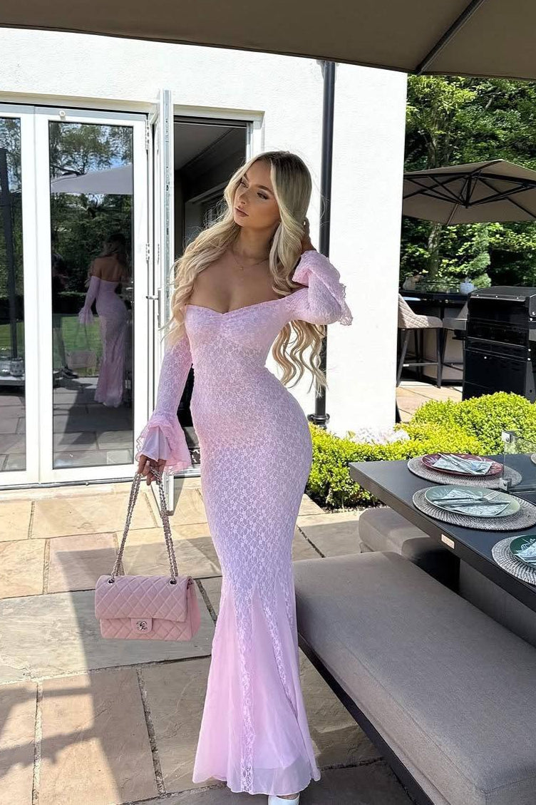Sexy Flared Sleeve Mesh Lace Mermaid Party Dress