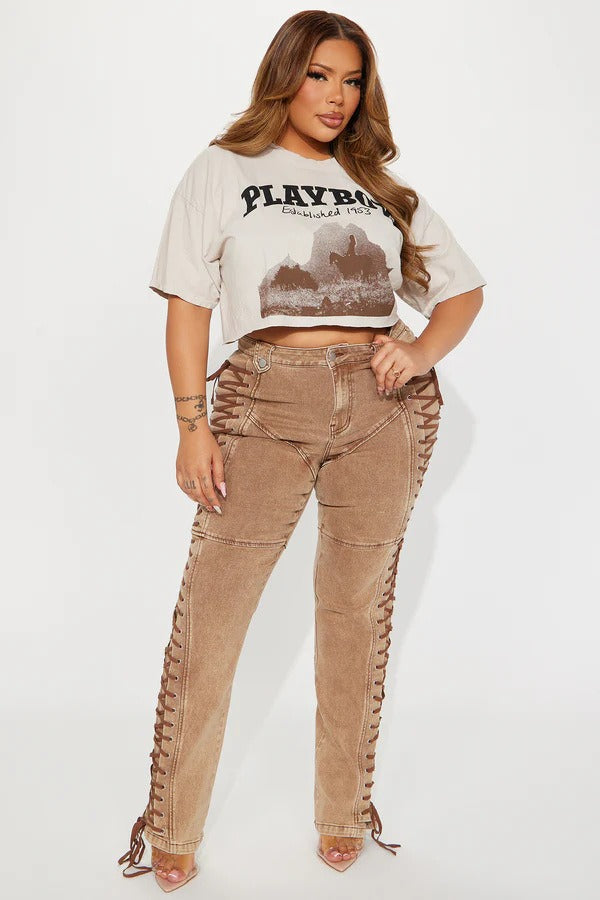 Trendy Drawstring Tie-Waist Stylish Denim Jeans