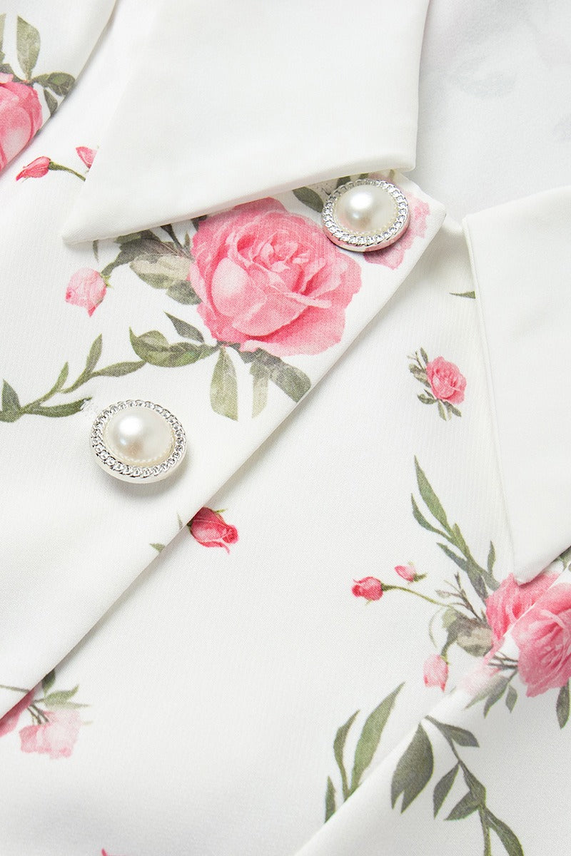 Oversized Collar Puff Sleeve Pearl Button Ruffle Tier Hem Floral Print Mini Dress 10