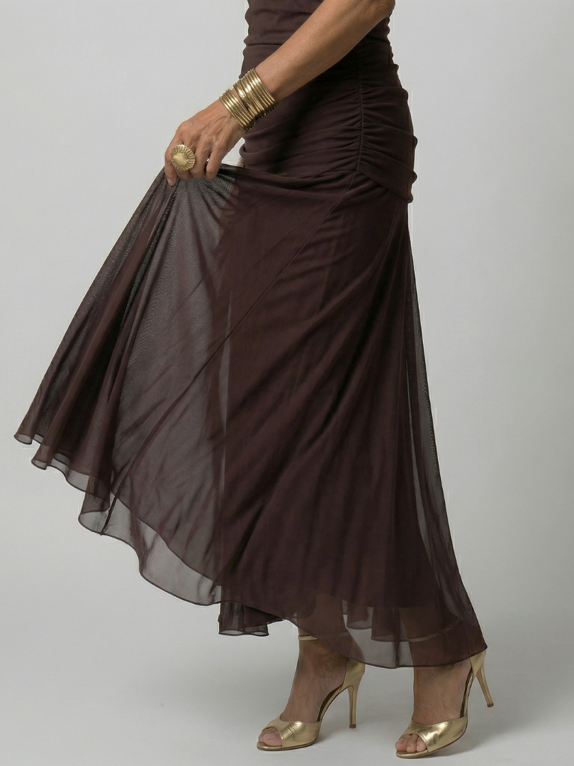Off-Shoulder Draped Floral Chiffon Ruched A-Line Maxi Dress 16