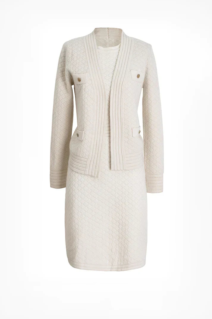 Isaura Elevated V Neck Cardigan and Tank Dress Set Premium Wardrobe Essential