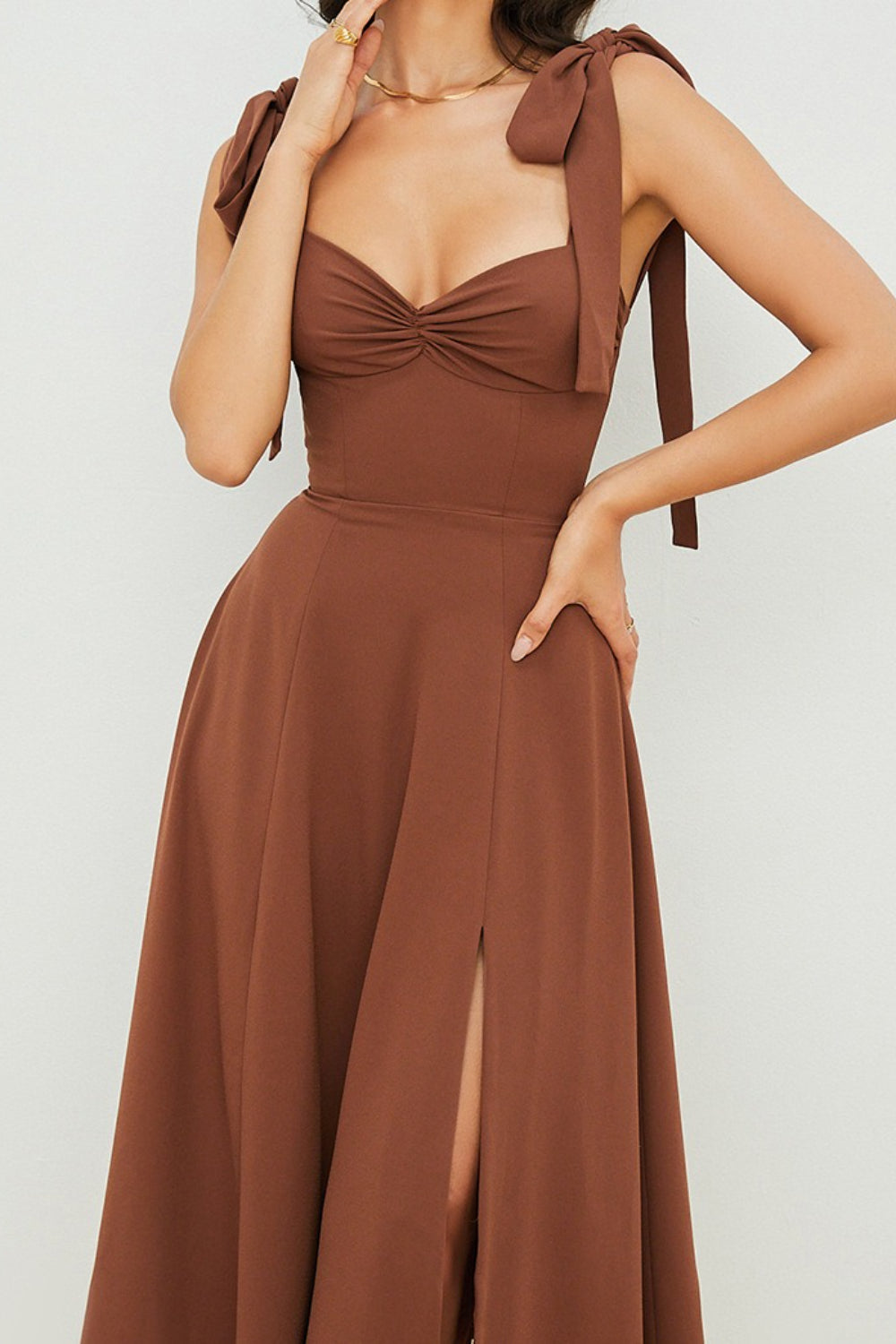 Open Back Bow Tie Evening Slip Dress