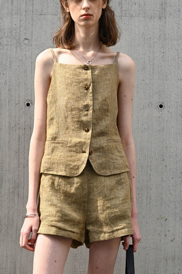 Linen Yarn Dyed High Waist Pants