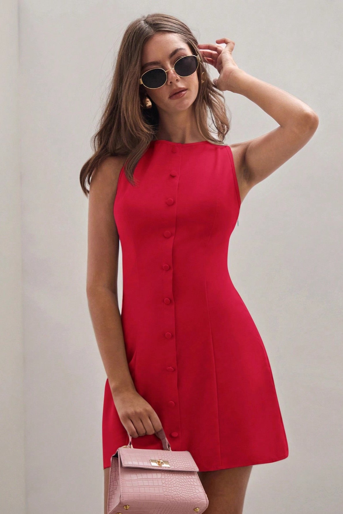 Button Slim Sleeveless Elegant Work Dress