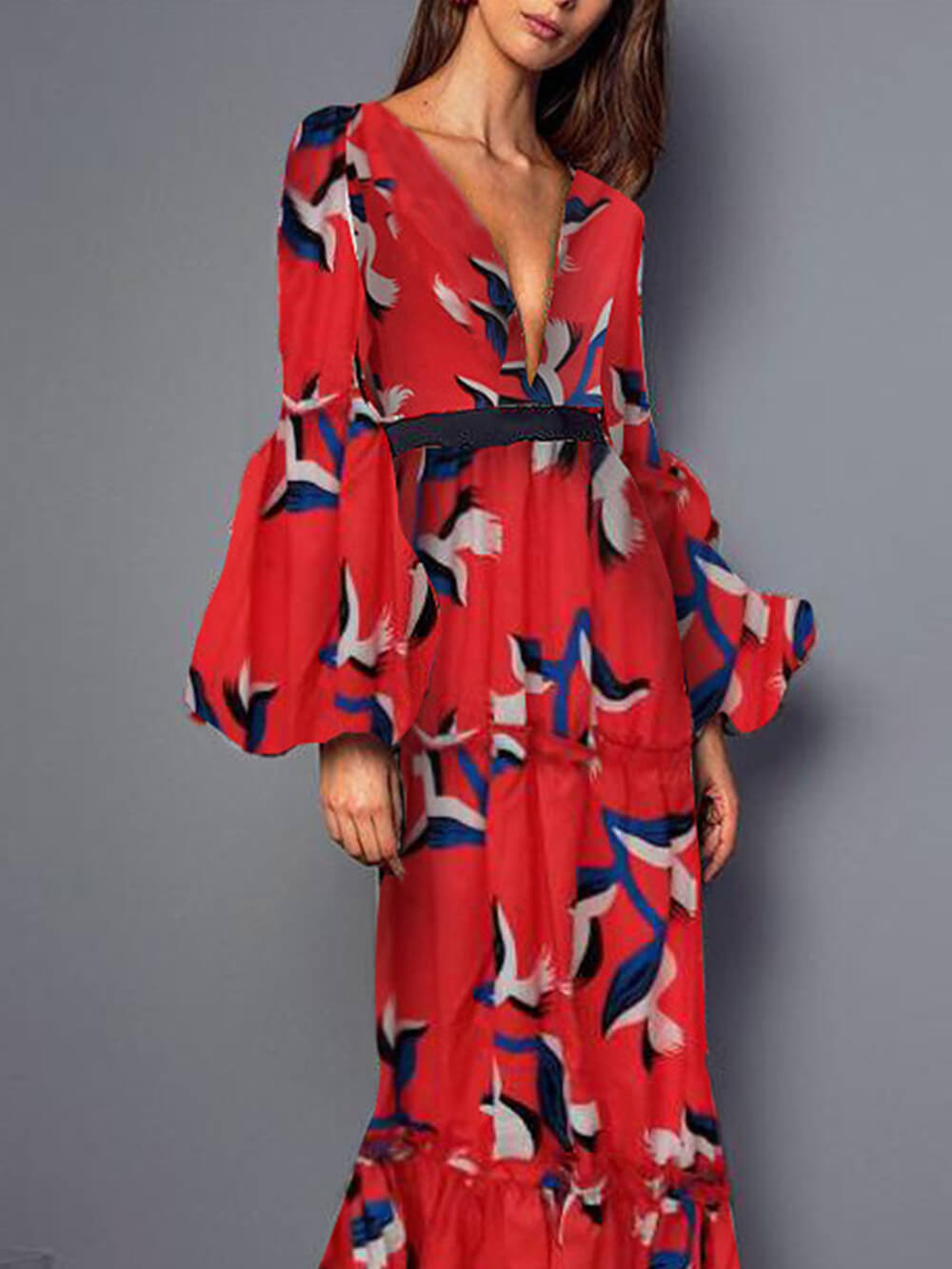Sexy V Neck Waist Cinching Maxi Dress