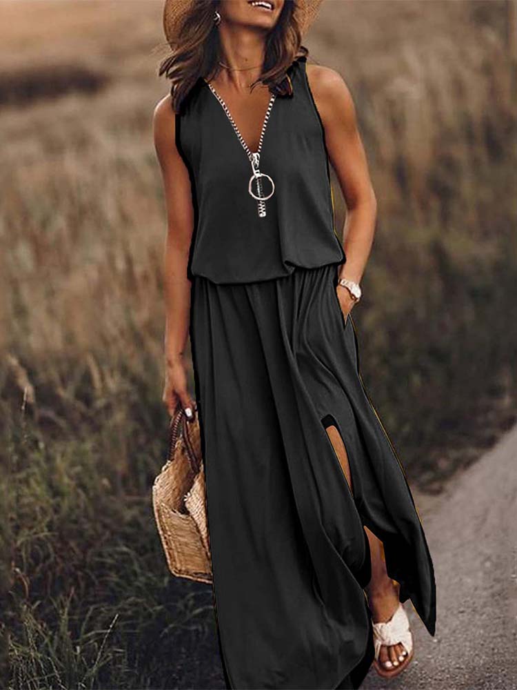 Stylish V-Neck Plain Maxi Dress