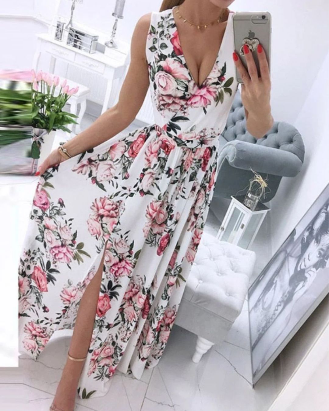Julia Chic Sleeveless Beach Dress for Women with a Deep V Neck Premium Wardrobe Essential