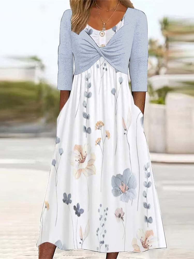 Twofer Short Sweater White Floral Midi Dress
