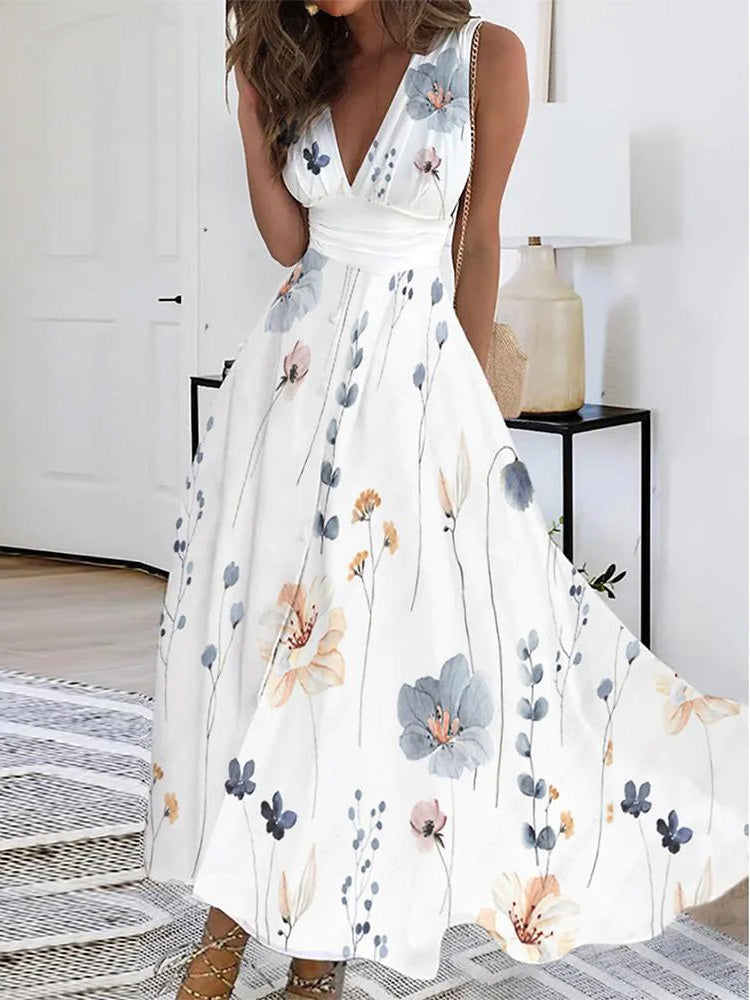 Youthful Plant Floral Print Midi Dress