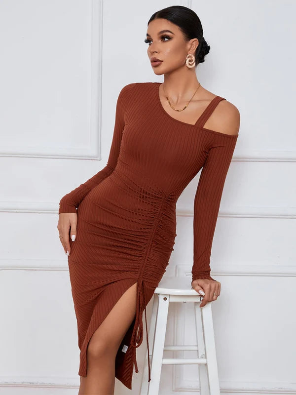 Long Sleeve Sexy Dress M / Burgundy