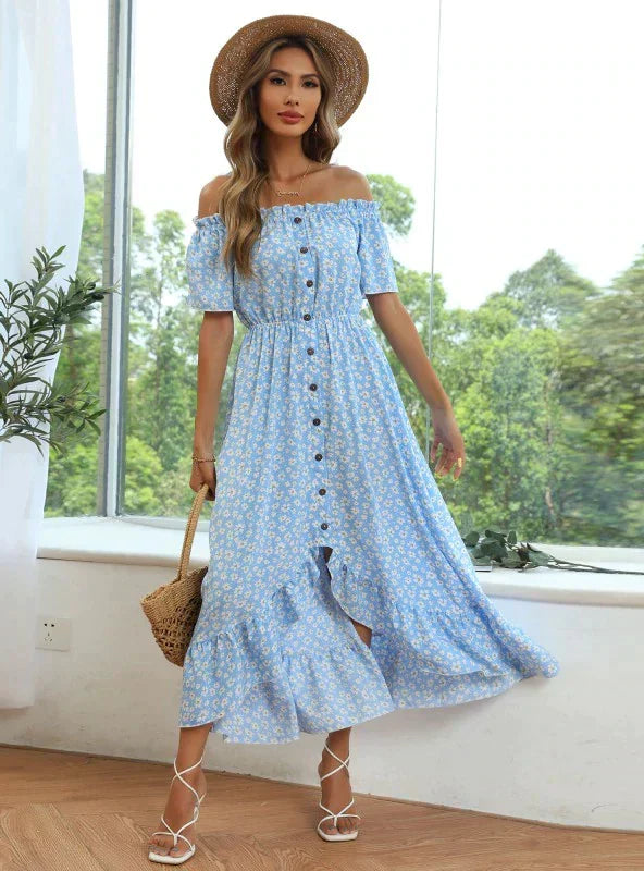 Short-Sleeve Printed Dress With Irregular Pattern S / White Print Dress