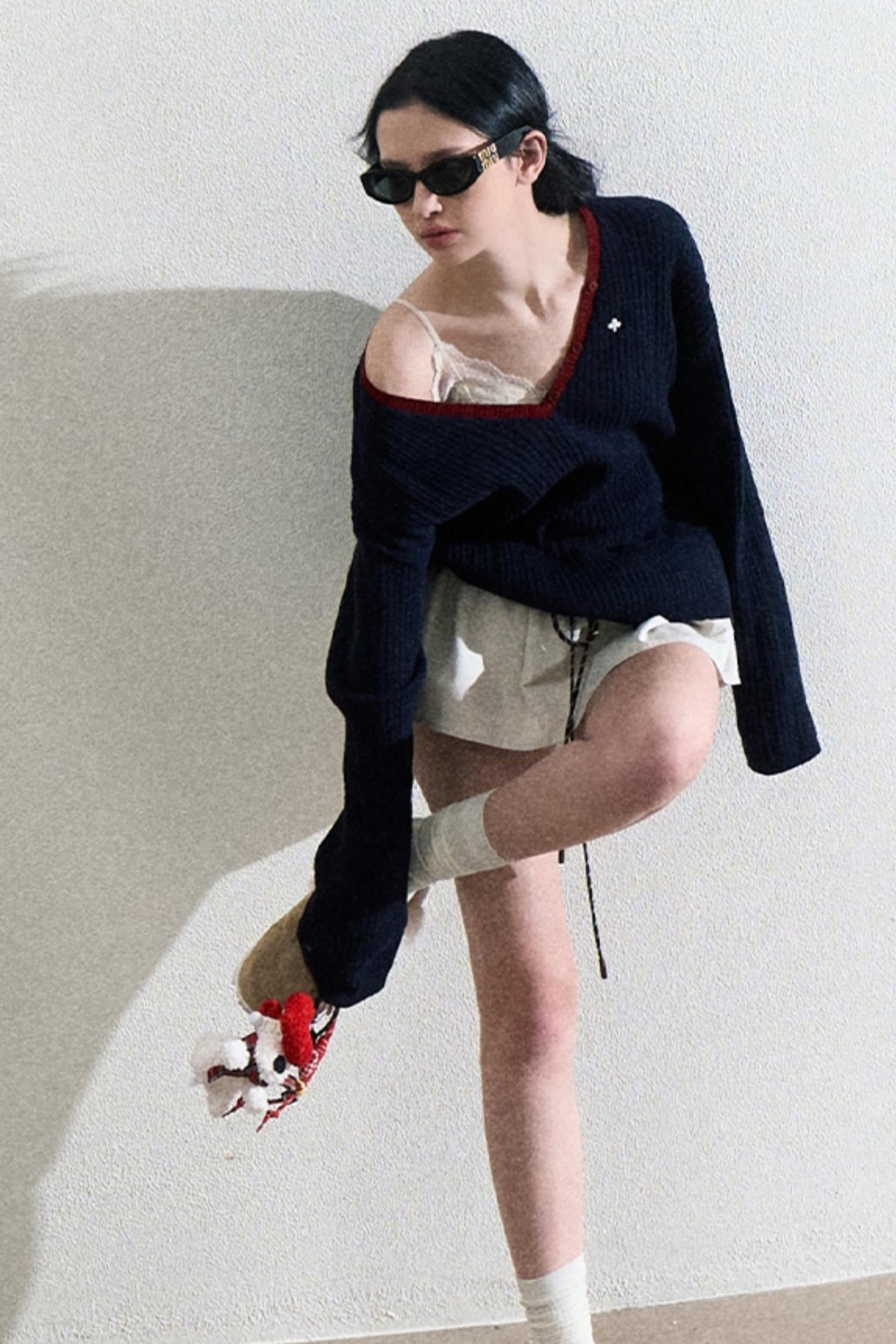 Navy V-Neck Knit Cardigan
