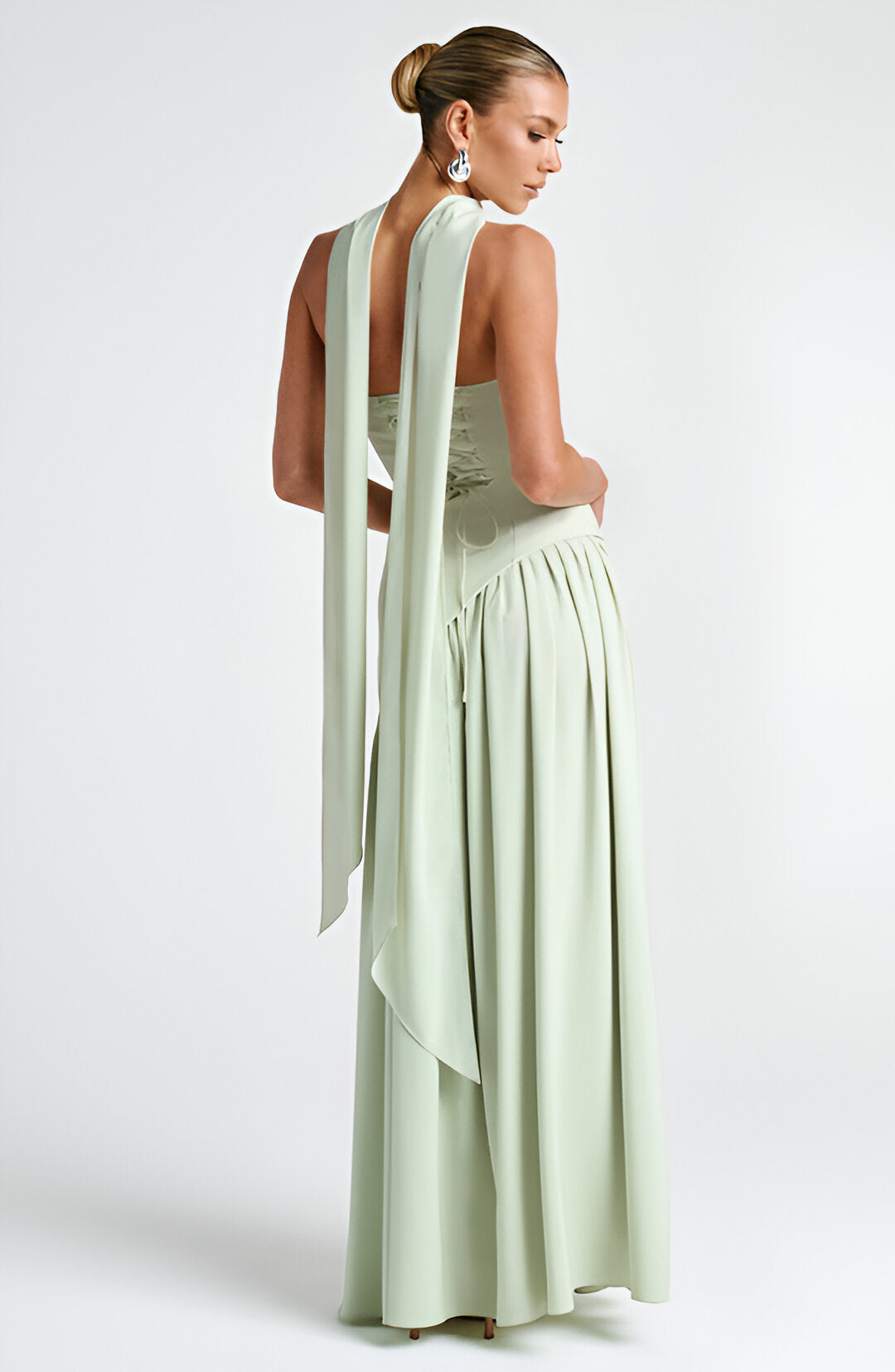 Strapless Neck Scarf Asymmetric High Slit Flowy Maxi Gown 21
