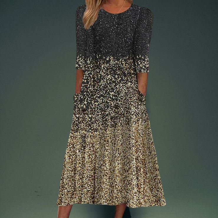 Diana Boutique Gradient Dress with Three Quarter Sleeves Statement Occasion Edit