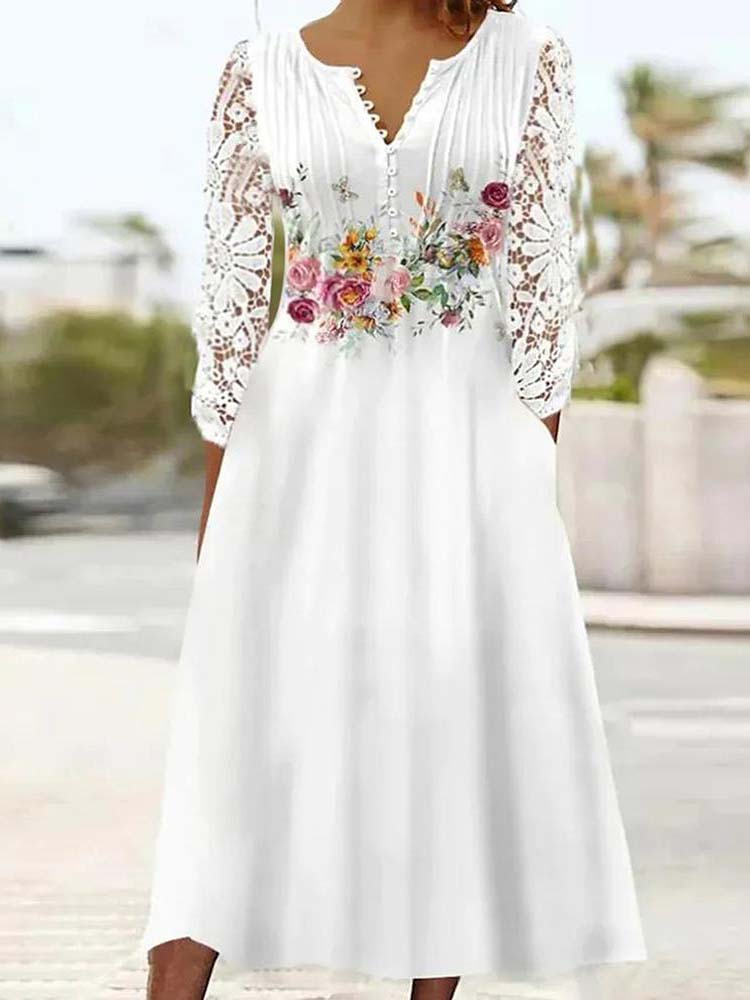 Groovy Long Sleeve Print Midi Dress