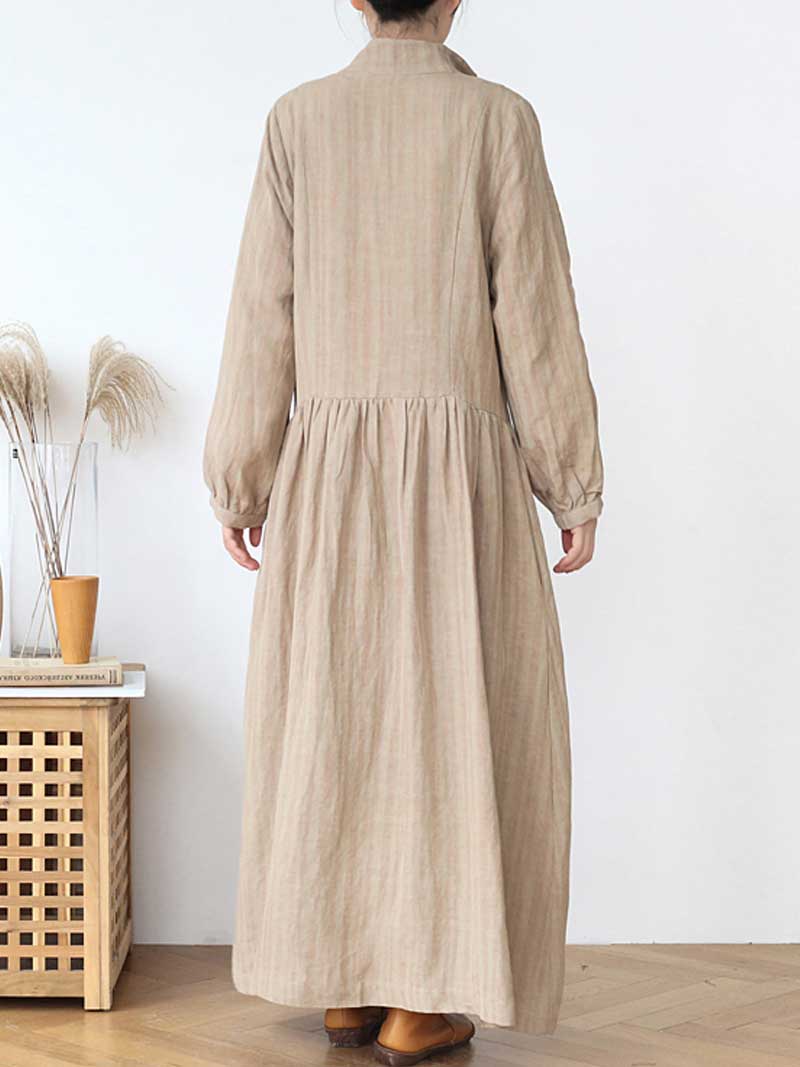 Lapel Collar Button Front Pleated Linen Duster Coat 3