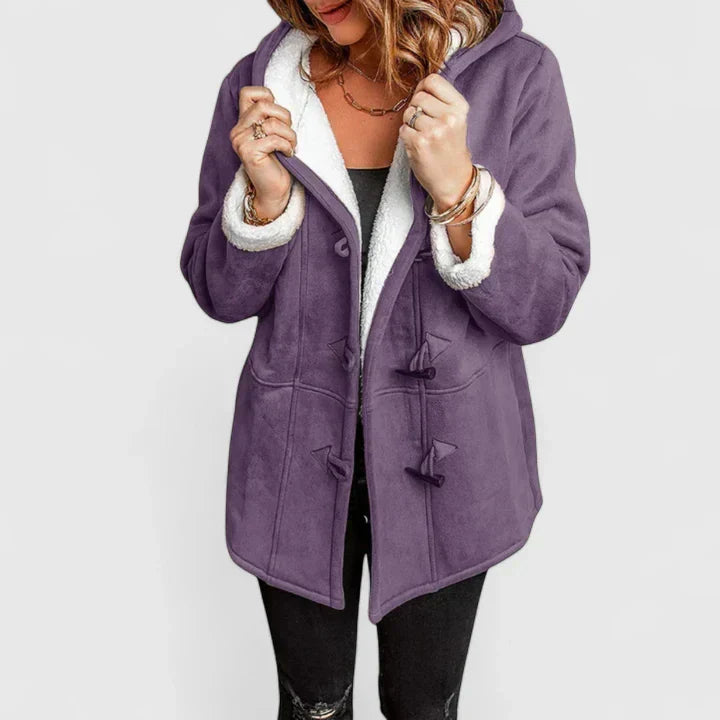 Hooded Sherpa Lined Suede Toggle Button Coat
