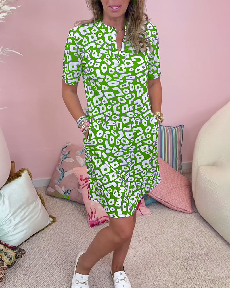 Ramona Boutique Printed V Neck Dress with Pockets Designer Edit